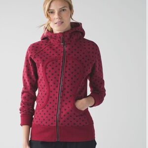 NWOT Lululemon Scuba Hoodie II Size 12 Cranberry Black Polka Dots